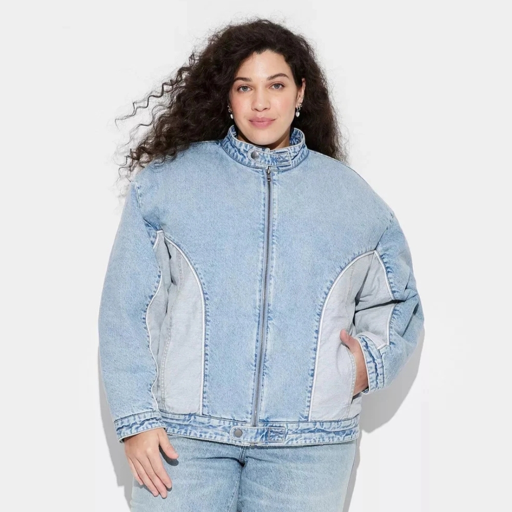 NWT Blue Denim Bomber Jacket Size XXL